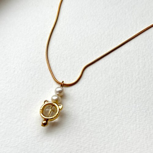 TH JEWELERY 【白羊金牛座|4月】白水晶鍍金貓咪耳淡水珍珠鍍金項鏈 消磁療癒
