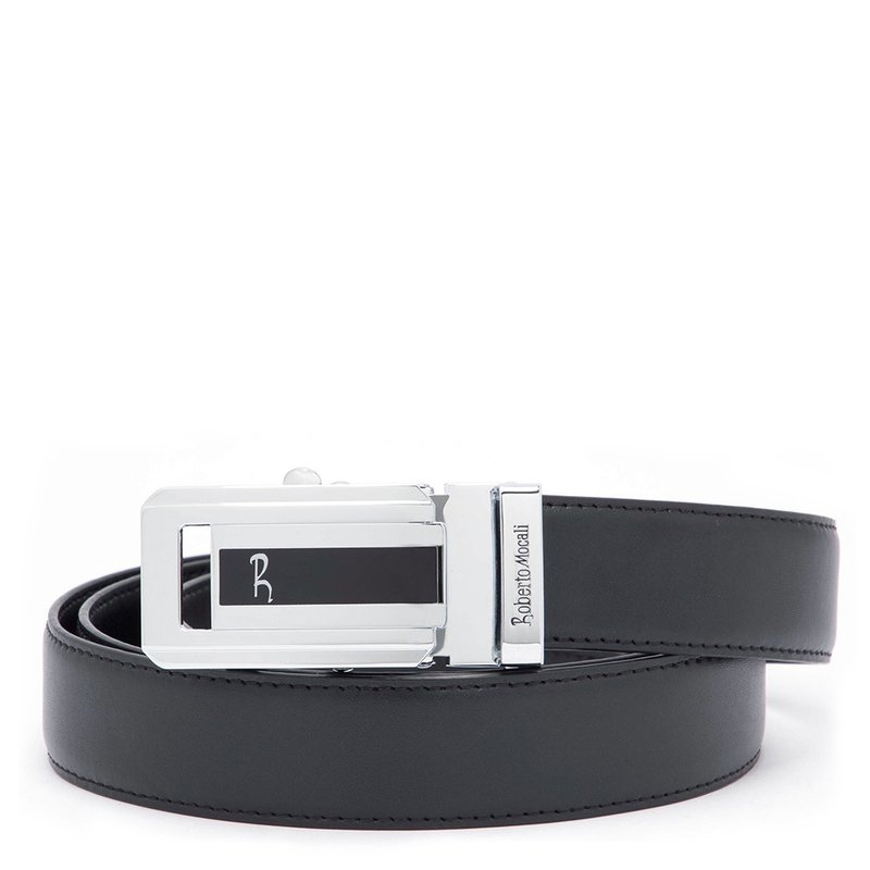 【Roberto Mocali】(RM-8106BKF)自動扣牛皮皮帶 - 皮帶/腰帶 - 真皮 黑色
