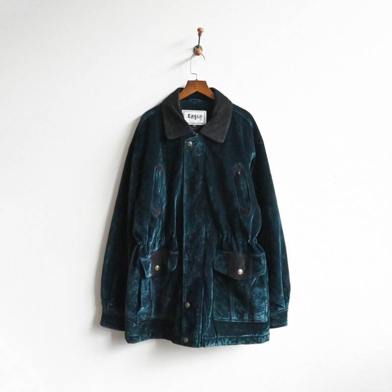 【蛋植物ヴィンテージ】深淵の湖水色 中綿入りゆったりヴィンテージジャケット - アウター メンズ - その他の化学繊維 