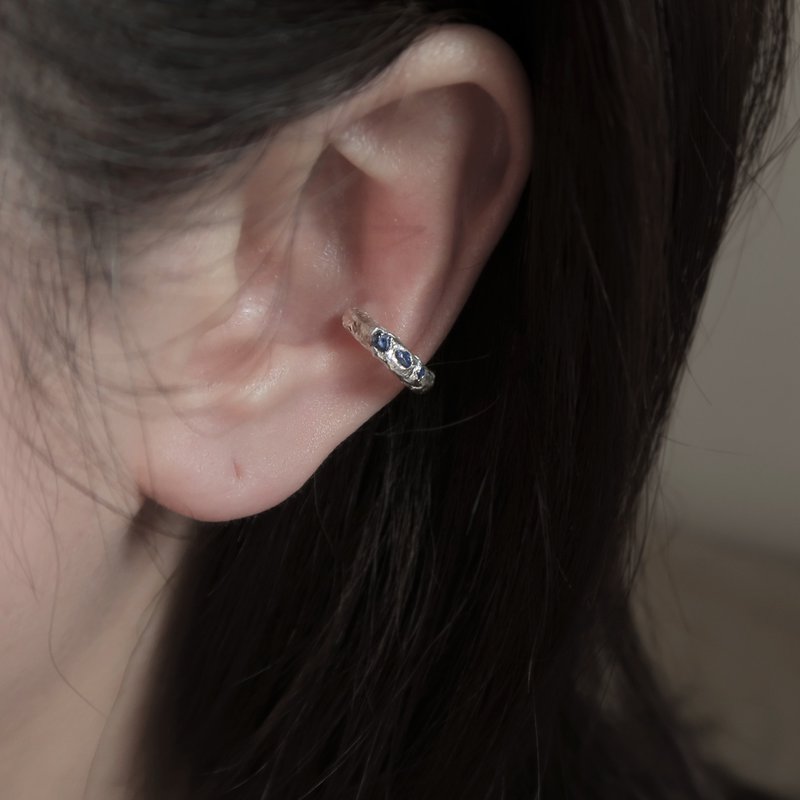 999純銀 彎月 厚款 實心 鈷藍尖晶石 耳骨夾 耳夾 耳環 免費包裝 - 耳環/耳夾 - 純銀 藍色