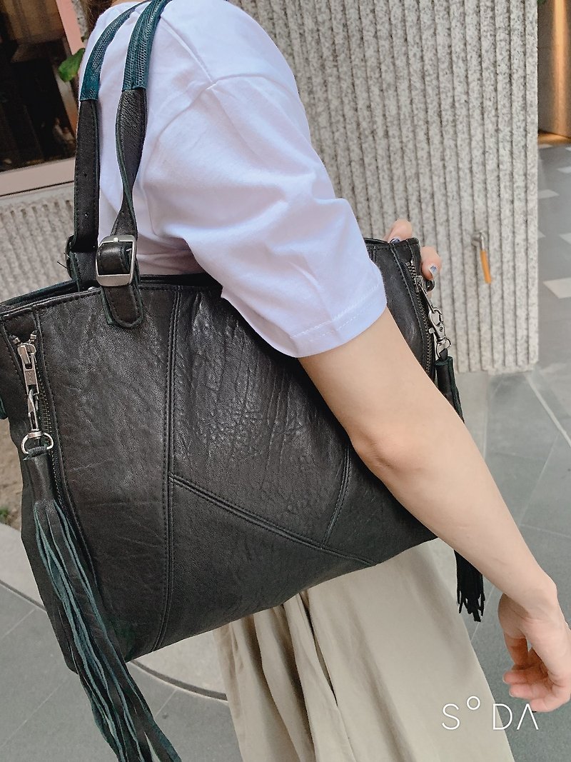 Enigma-BP Korean double-purpose design leather bag with cross-body cross-handle handle - กระเป๋าแมสเซนเจอร์ - หนังแท้ หลากหลายสี