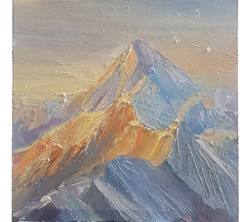 Mountain  original Art landscape oil painting mountains artwork on canvas - โปสเตอร์ - วัสดุอื่นๆ หลากหลายสี