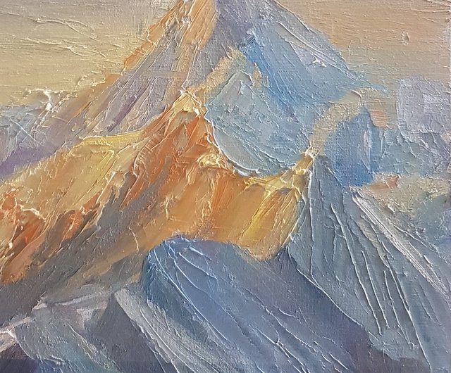 山岳風景 油彩画 黒フレーム付き 山岳風景 油彩画 黒フレーム付き