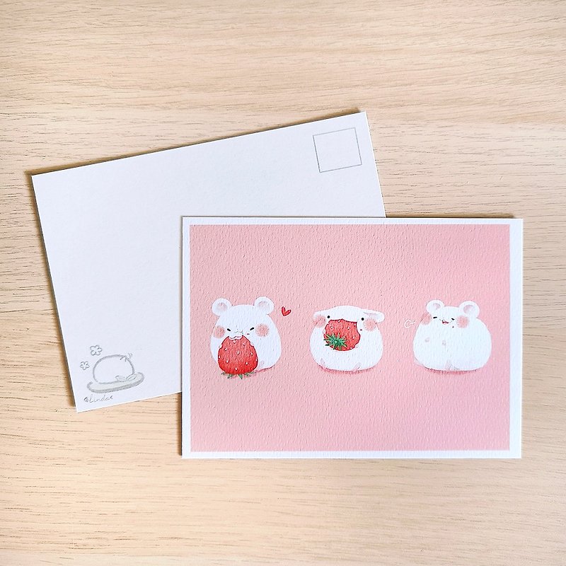 Thick pound postcard-Strawberry Daifuku - Cards & Postcards - Paper Pink