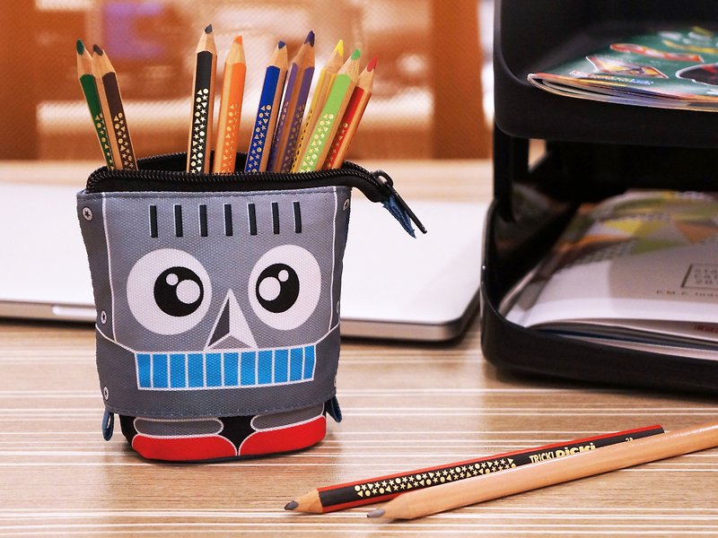 Robot Pencil Pouch-Gray - กล่องดินสอ/ถุงดินสอ - ไนลอน สีเทา