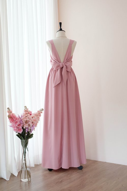 KEERATIKA Pink nude maxi bridesmaid dress Backless pink cocktail evening dress