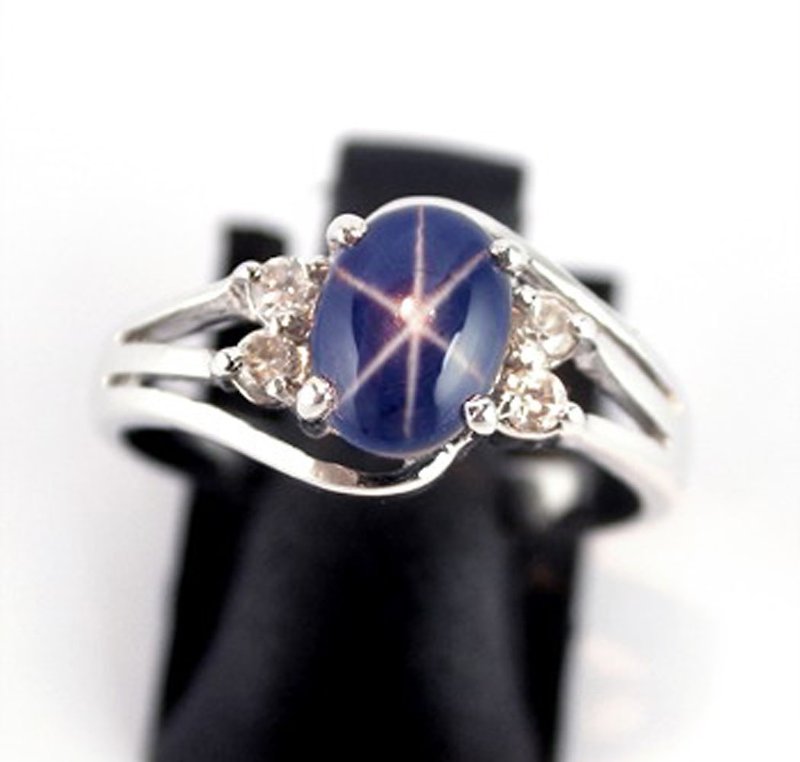 3.28 ct Natural star blue sapphier ring silver sterling size 7.0 free resize - General Rings - Sterling Silver White