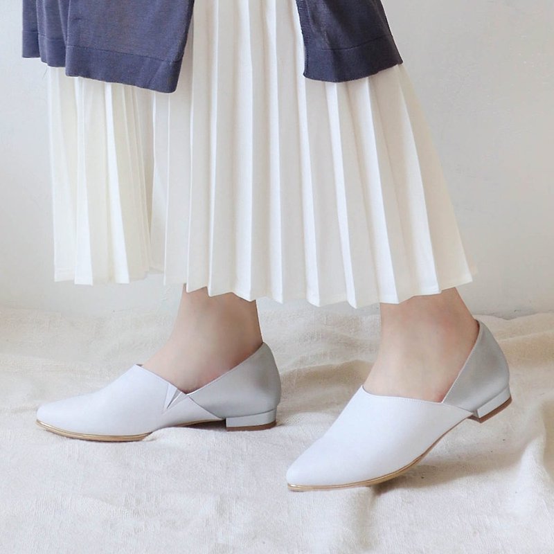 MIT hand made! Shooting stars 2cm pointed toe shoe - Women's Oxford Shoes - Faux Leather White