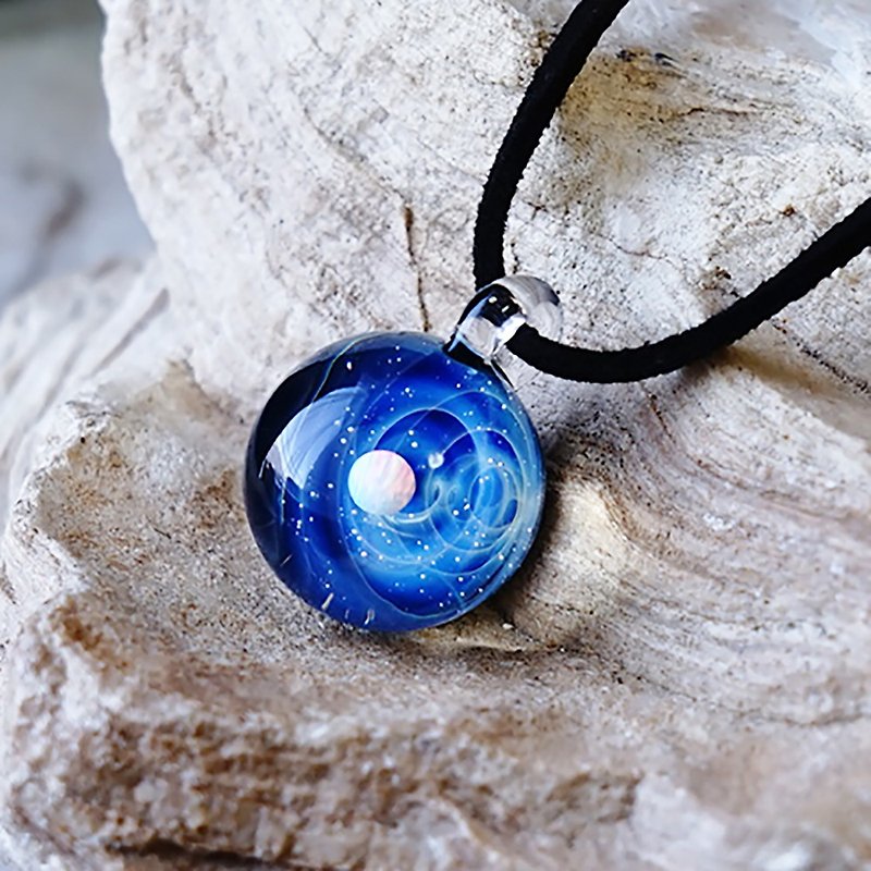 Super blue world. Beautiful earth ver white opal glass pendant space glass craftsmanship universe star glass japan made japan handicraft handmade free shipping - Necklaces - Glass Blue