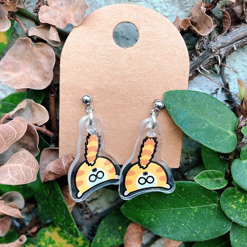 Orange cat fart の anti-allergic ear acupuncture / earrings and Clip-On(fried hair style) Cats Earring Meow! - Earrings & Clip-ons - Waterproof Material Yellow