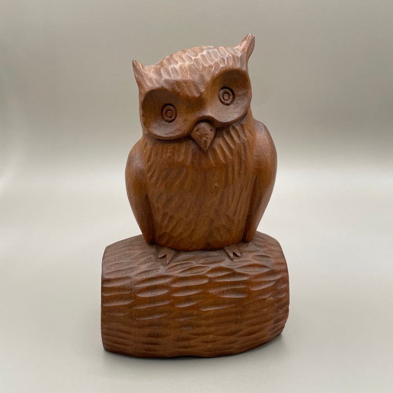 貓頭鷹木雕・老件 - 擺飾/家飾品 - 木頭 咖啡色