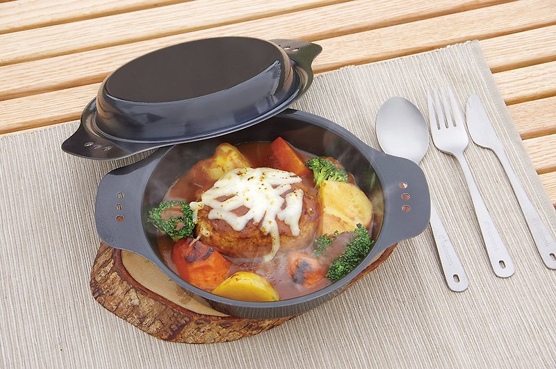 Japan belmont - black iron frying pan 6.5 inches x titanium cutlery 3-piece set - ช้อนส้อม - โลหะ 