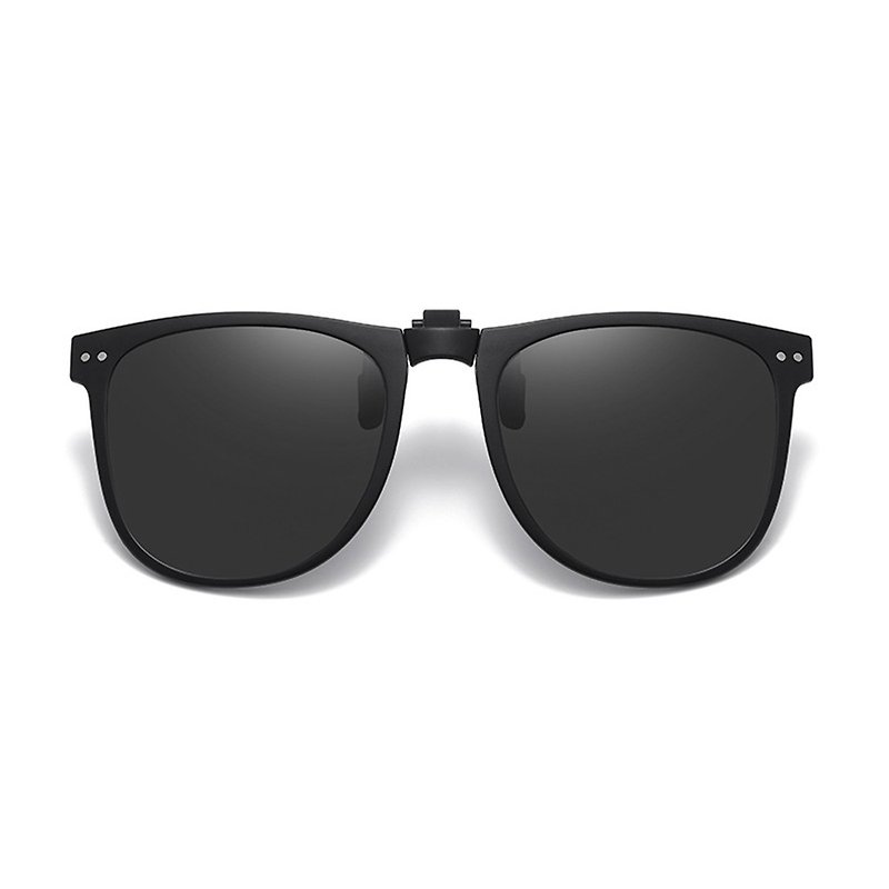 Water milled ash black flip-up folding clip-on anti-glare polarized sunglasses│UV400 front-mounted sunglasses - Sunglasses - Plastic Black