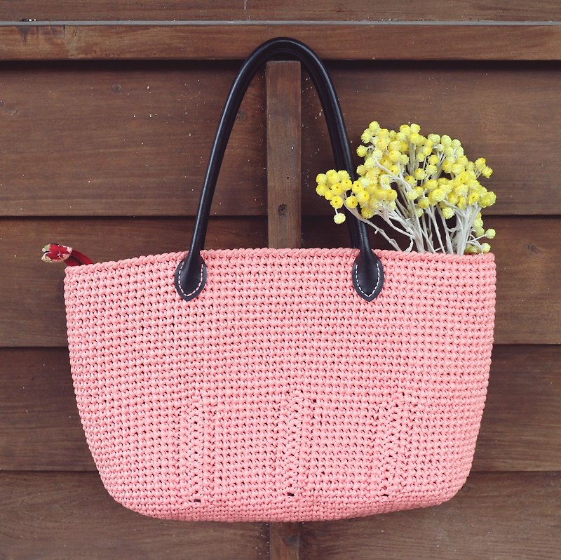 手作-可愛的手提包-粉橘-出遊/輕旅行/生日禮物 - 手提包/手提袋 - 紙 粉紅色