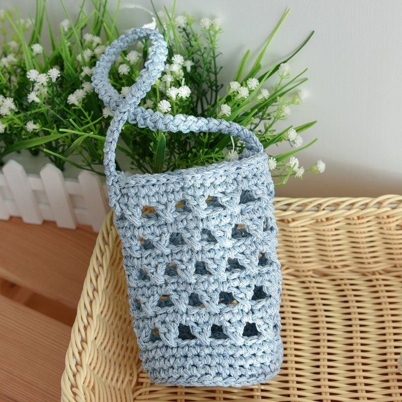 da.gou.gou Pure handmade paper thread woven drink cup holder - sweet sky blue - Handbags & Totes - Paper Blue