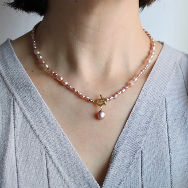 Gold and stone never change - pink and purple pearl necklace natural freshwater pearl baroque pearl - Necklaces - Pearl 