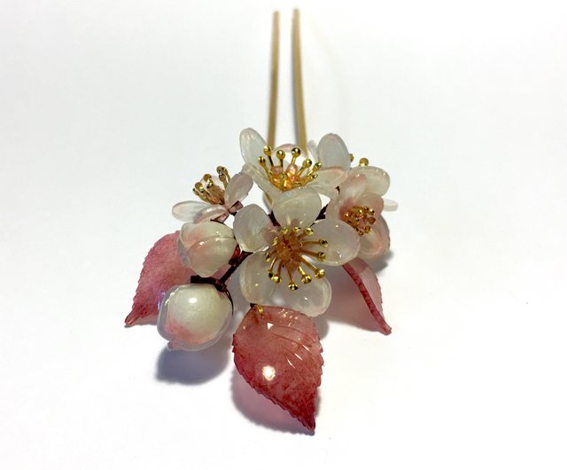 櫻 綻放 手造樹脂花簪 和風髮簪 和服 古典 復古髮飾 設計館若桑手作 髮飾 Pinkoi