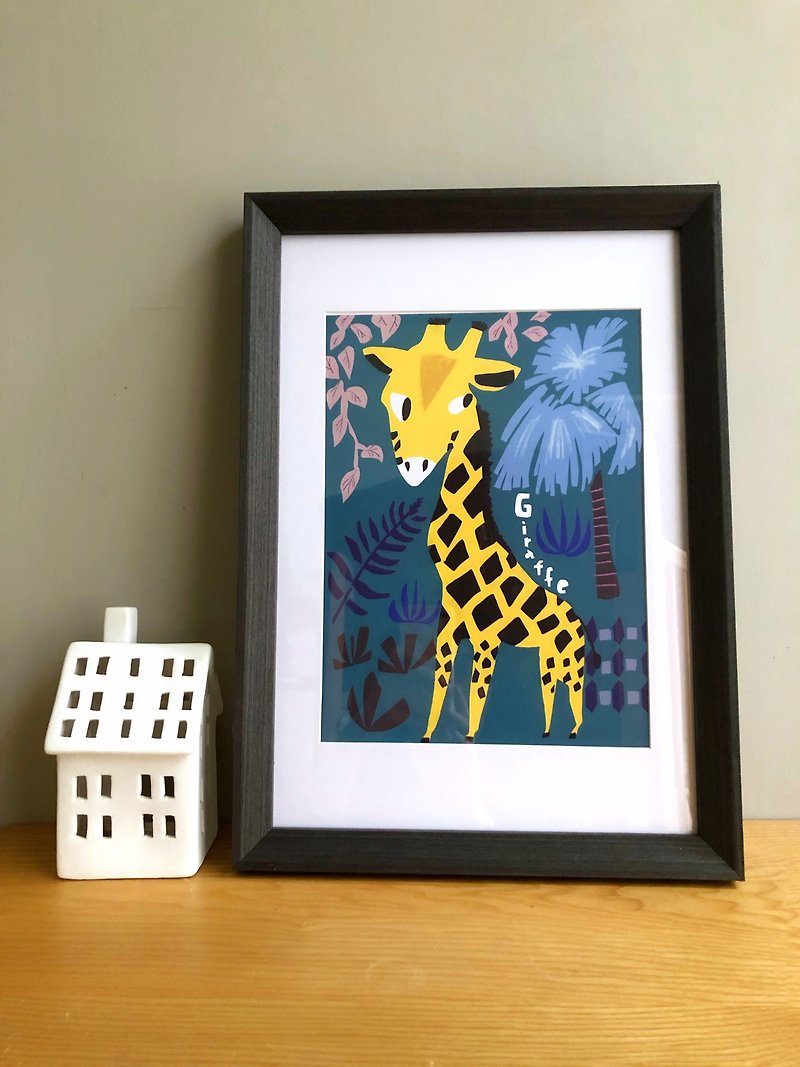 Wild animal painting giraffe without frame - โปสเตอร์ - กระดาษ สีเขียว