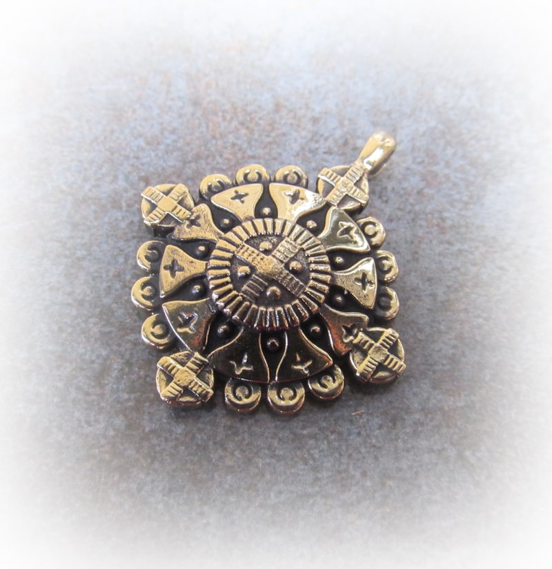 Brass shield necklace pendant,Vintage Brass shield pendant charm,handmade locket - 吊飾/掛飾 - 銅/黃銅 金色