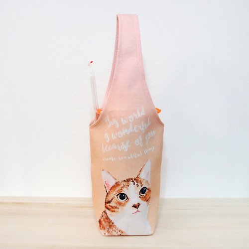 Creace 虎斑貓咪杯套 環保飲料提袋 飲料提袋 飲料杯套 防水提袋 杯套