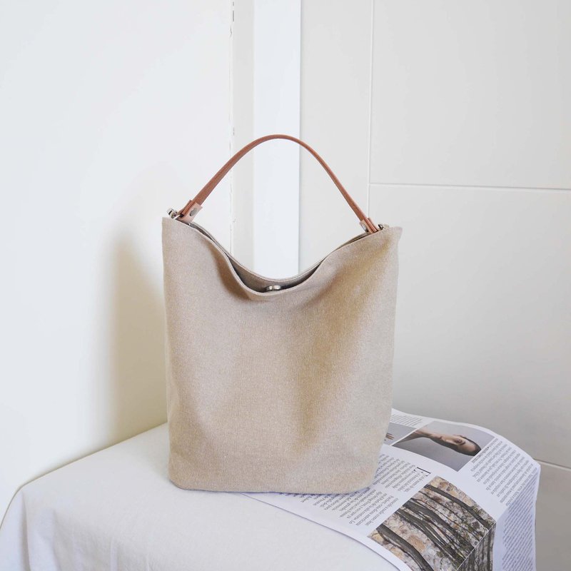 Textured canvas MINI bucket bag Mini bucket bag - Handbags & Totes - Cotton & Hemp White