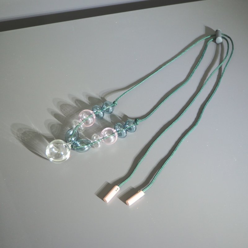 Ropy Bubbles Necklace | Minimal Dark Green Pink Glass Crafted Olive Rope Strap - สร้อยคอ - แก้ว หลากหลายสี