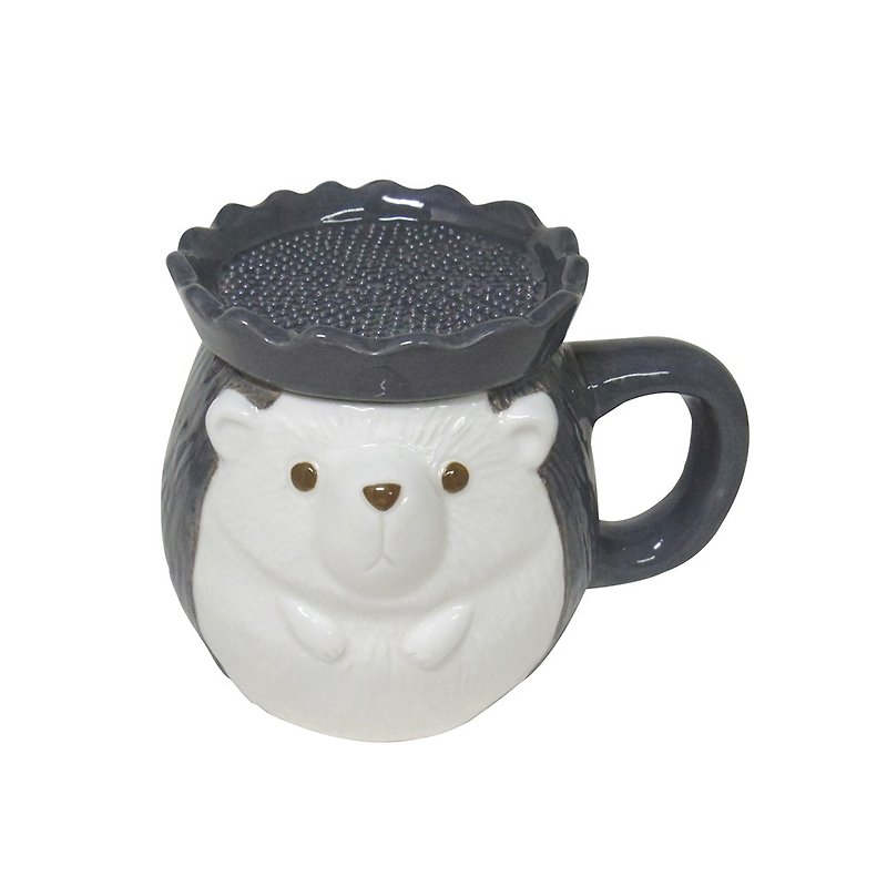 Japanese sunart mug-hedgehog crown (with lid) - Mugs - Porcelain Gray