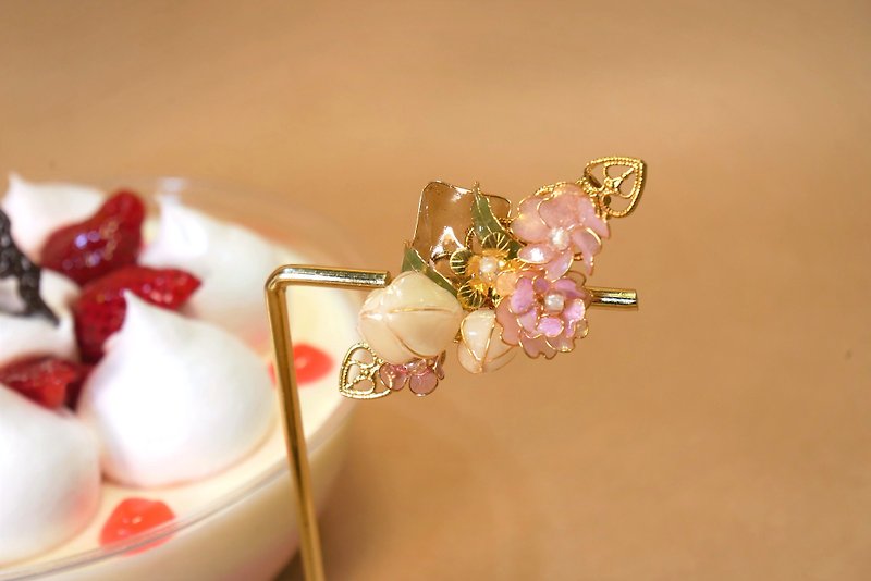 Colorful Series NO.173 Purple Rose Ball Clip / Crystal Flower Resin Hair Clip - Hair Accessories - Resin 