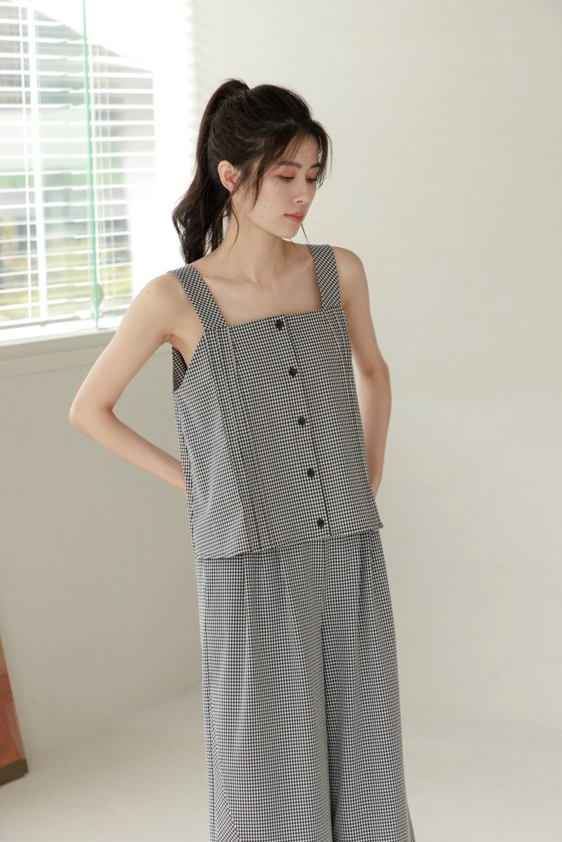 三十哩深海寬肩帶格紋背心-夢境(黑格) - 女裝 背心 - 其他人造纖維 黑色
