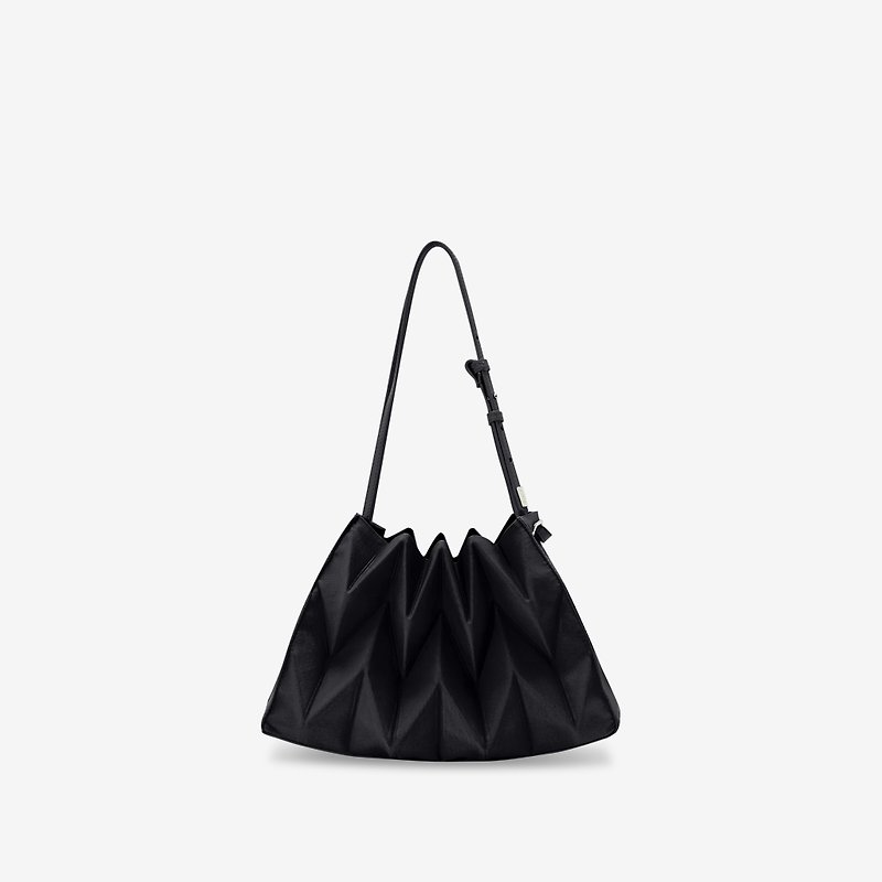 【PAVI STUDIO】W-Gyoza Knotted Thai Design Shoulder Bag-Versatile Black - Messenger Bags & Sling Bags - Polyester Black