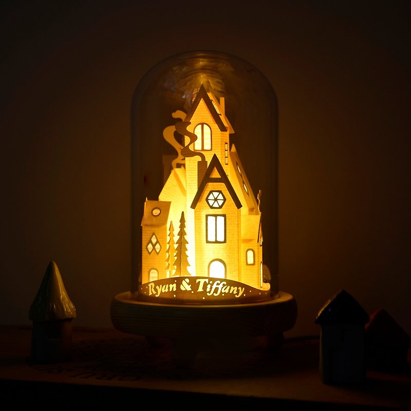 Handmade Customized Personalized little village theme LED bell jar glass Lamp - โคมไฟ - กระดาษ หลากหลายสี