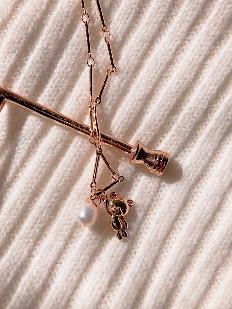 TERRY BEAR - 水晶 玻璃珠 小熊 珍珠項鍊 | Y2K 千禧風飾物 - 頸圈項鍊 - 珍珠 