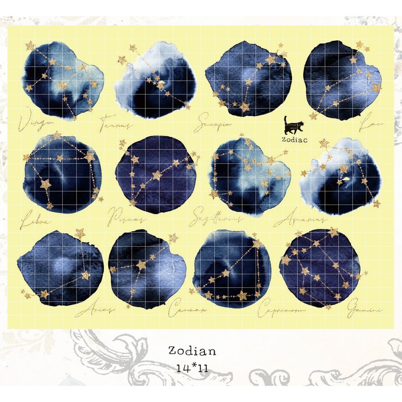 twelve zodiac signs - Gold Foil PET (blue lion) (suyeon) - สติกเกอร์ - กระดาษ สีดำ