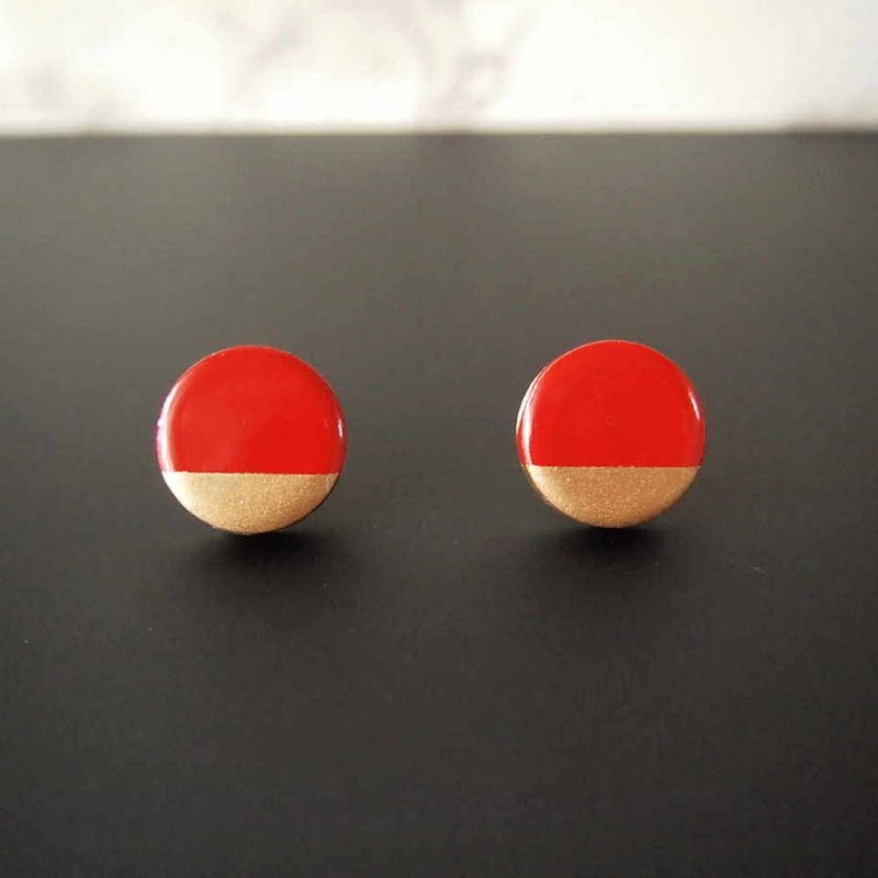 Crimson Mino ware (two-tone) Clip-On earrings - ต่างหู - เครื่องลายคราม สีแดง