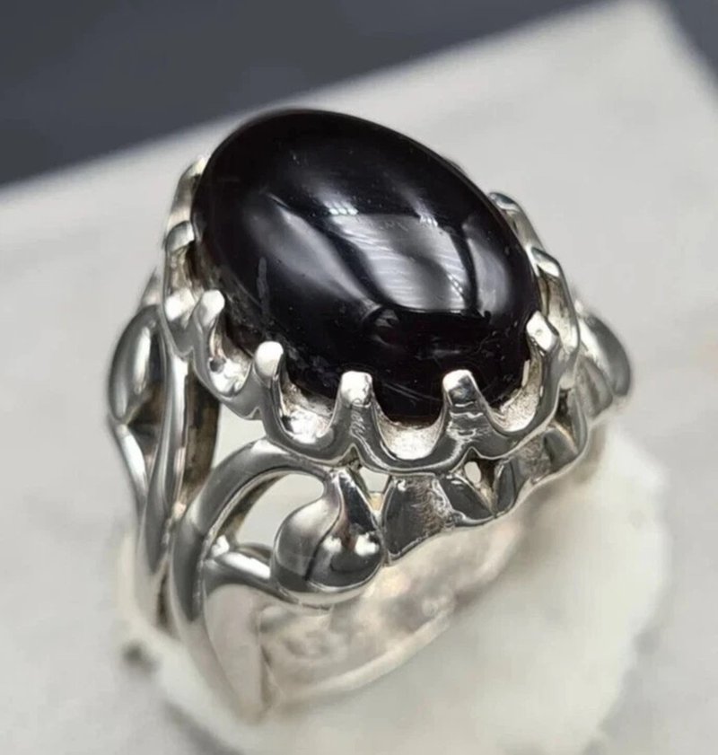 Old yemeni aqeeq ring shifat al abad mens gemstone agate rings hakik ring akik - 戒指 - 寶石 黑色