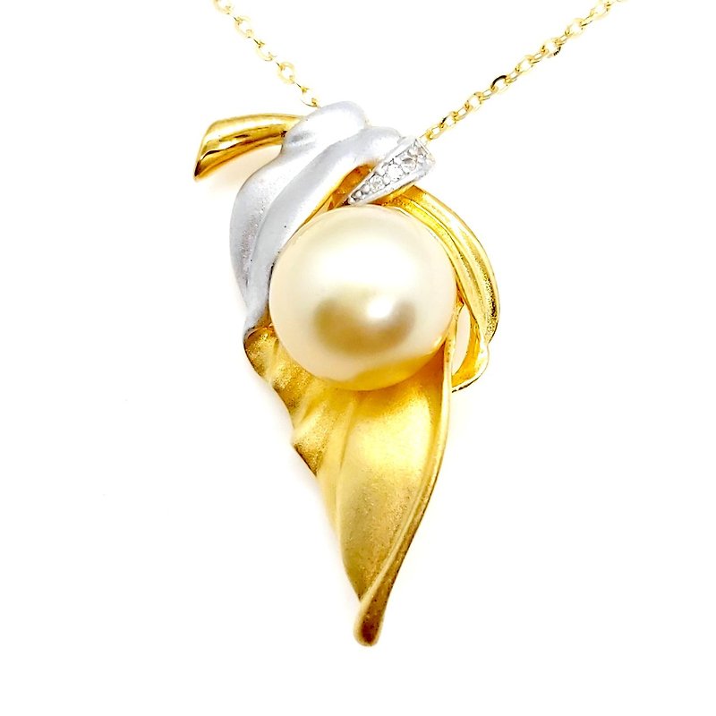 One Leaf Get Rich Sea Water South Seas Gold Pearl Sterling Silver Necklace - Necklaces - Pearl 