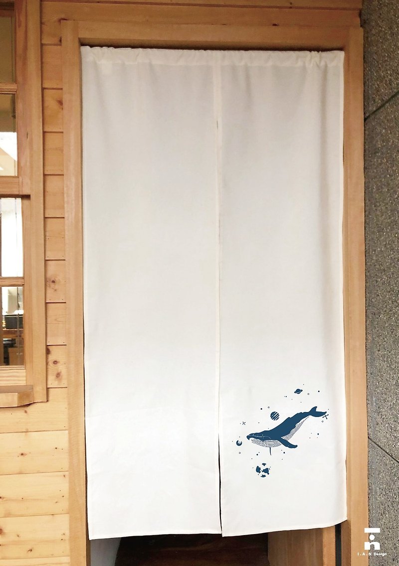 (Multicolor Customized Zone) Dark Blue 52Hz-Organic Cotton Silk Screen Japanese Chinese Door Curtain Organic Cotton - Doorway Curtains & Door Signs - Cotton & Hemp White