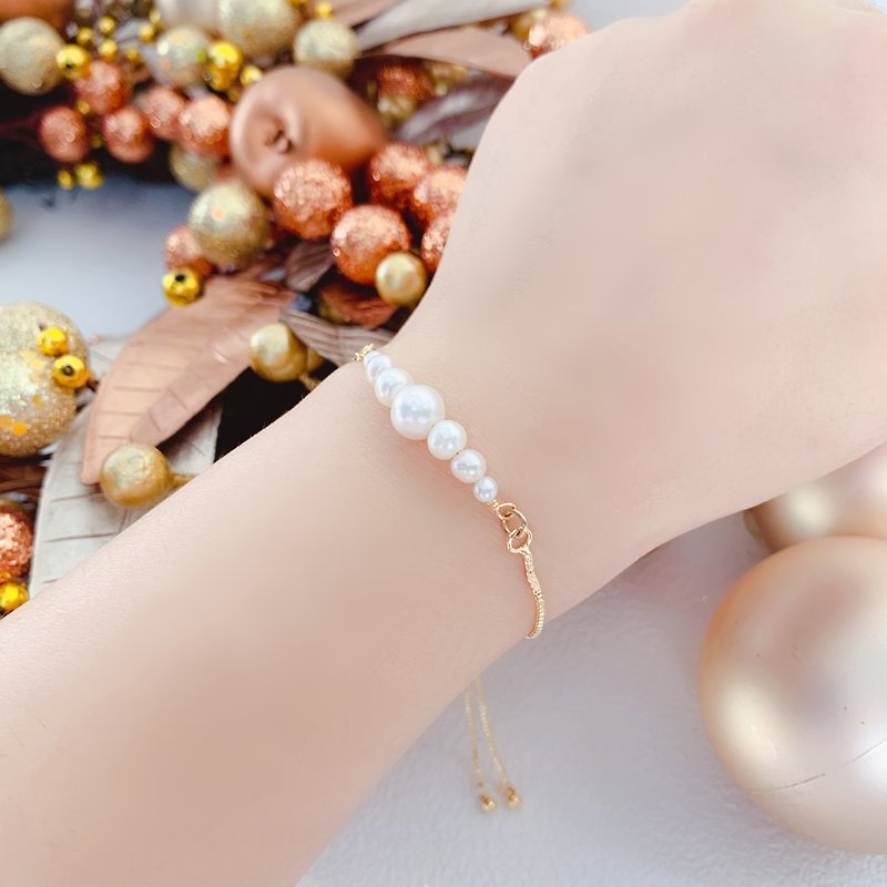 Freshwater pearl pull pull bracelet•925 sterling silver/gold-plated | Daily•Wedding•Gift - สร้อยข้อมือ - ไข่มุก ขาว