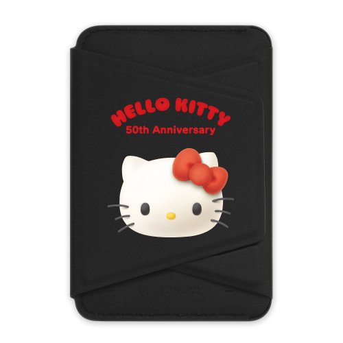 LANI's 風格防摔手機殼 HelloKitty50週年-經典黑色款 支架磁吸卡包 小牛皮感 手機支架