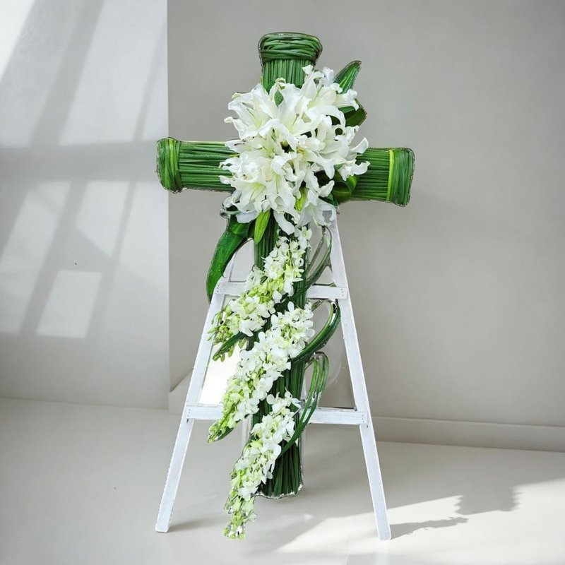 十字架帛事悼念花圈 (5尺高) GF00298 - 盆栽/植栽 - 植物．花 