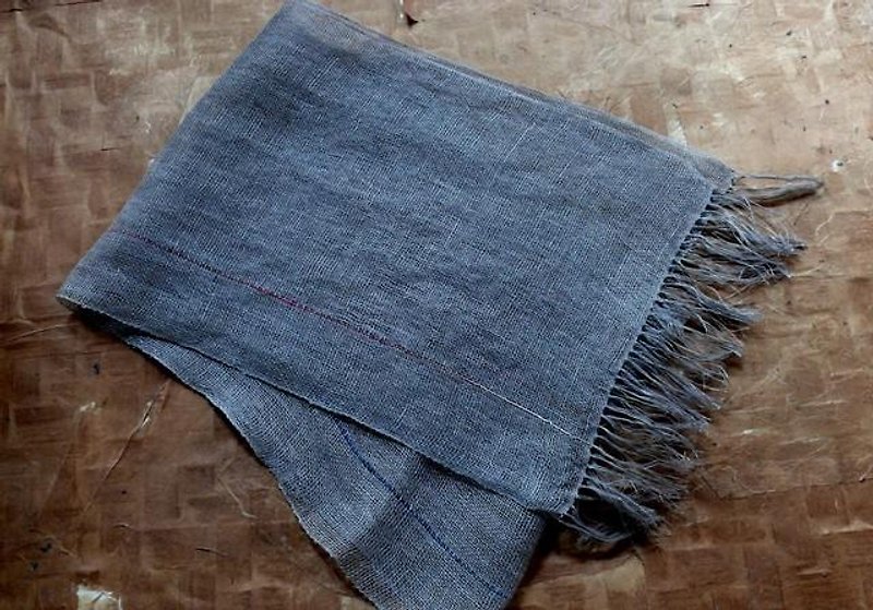手織りヘンプストールのばら - スカーフ - コットン・麻 グレー