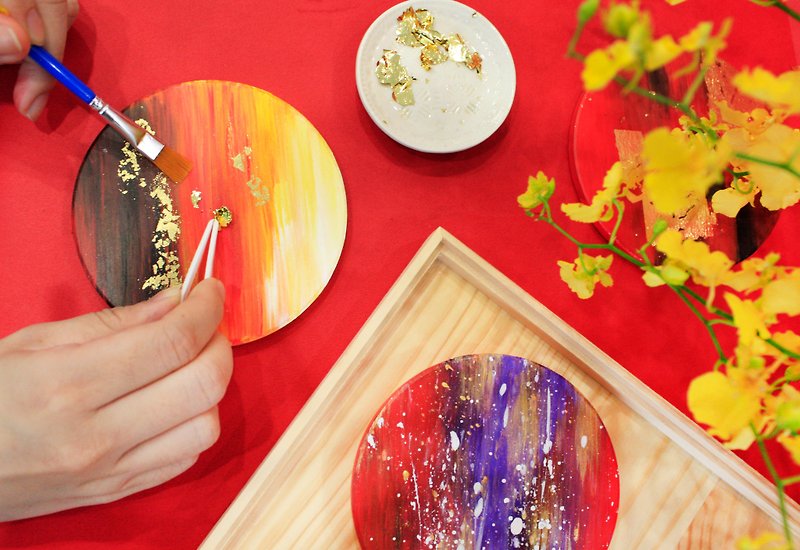 [DIY Material Pack] Gold-colored Ceramic Coasters Painted Gift Box・Gold Foil Creation・Art Handmade - Illustration, Painting & Calligraphy - Pottery Multicolor