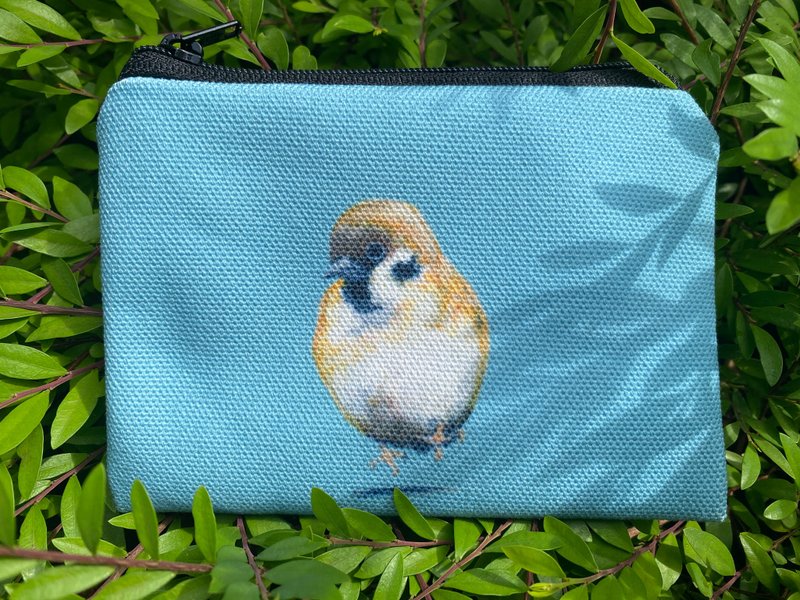 Sparrow Bird Square Coin Purse - Coin Purses - Cotton & Hemp Blue