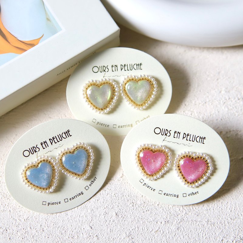 cute heart /yellow green - ต่างหู - เรซิน สีเขียว