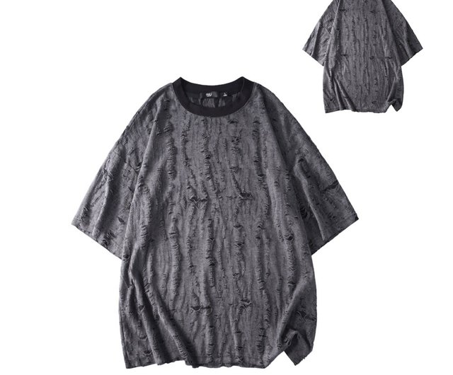 メンズ穴あけ半袖シャツトップスおしゃれデザイン夏 夏の穴あき半袖メンズTシャツカジュアルジャカード色押し