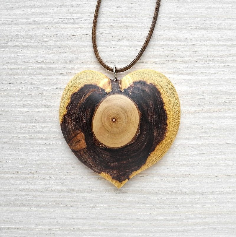 Wooden heart shaped pendant - Necklaces - Wood Multicolor