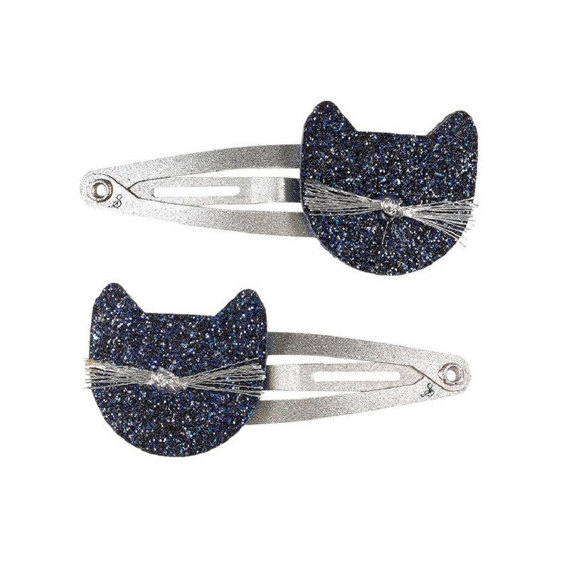 Dutch Souza shiny cat hair clip set (blue) - เครื่องประดับผม - ไนลอน สีน้ำเงิน