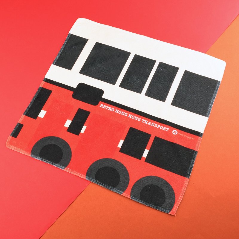 港式懷舊交通工具系列萬用毛巾手巾 - 巴士 - 手帕 - 聚酯纖維 紅色