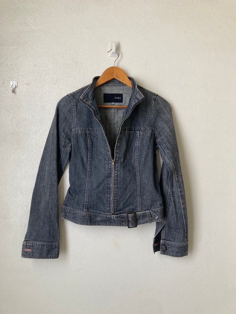 Vintage Japanese Brand Ozoc Jacket Zipper Denim Fits Size 38 (S) - Women's Casual & Functional Jackets - Cotton & Hemp 