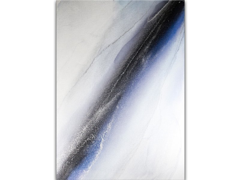 Winter Abstract Painting Ice Original Art Minimal Alcohol Ink Painting on Canvas - 壁貼/牆壁裝飾 - 其他材質 銀色